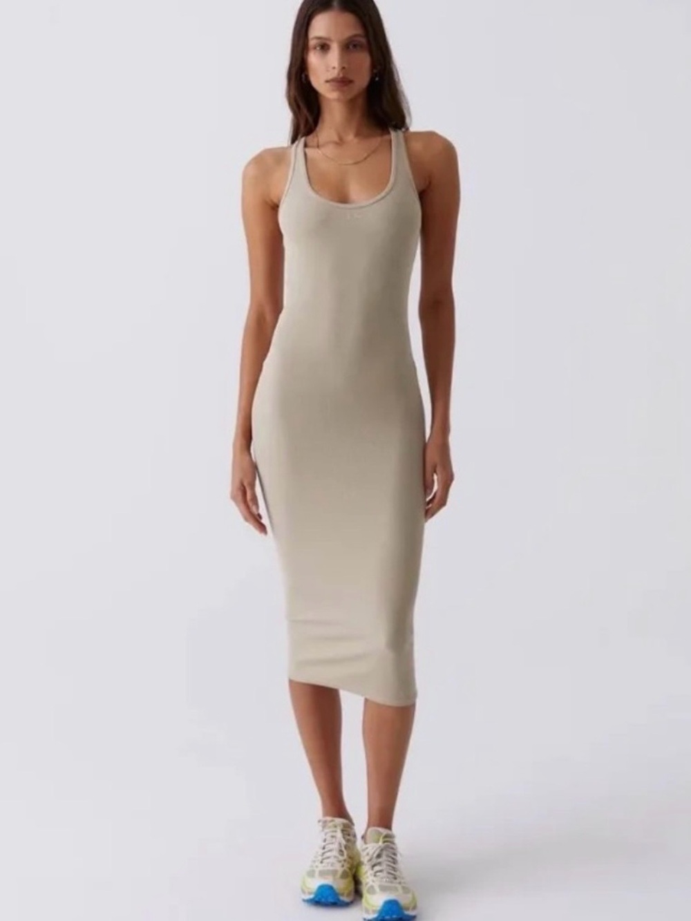 Kith Ribbed Midi Dress Canvas XS NWT Neutral Tank Bodycon Minimal